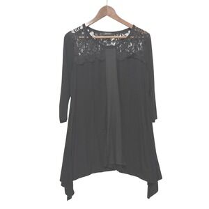 Karen Kane Women Black Lace Yoke Tunic Top 1X ‎ Asymmetrical Hem Boho Whimsigoth
